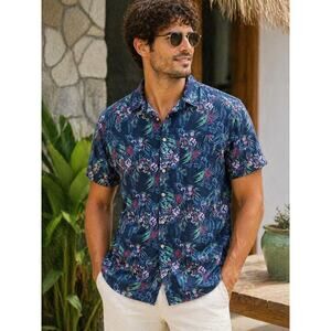 Denim & Flower Floral Hawaiian Shirt Large Slim Fit Cotton Tropical